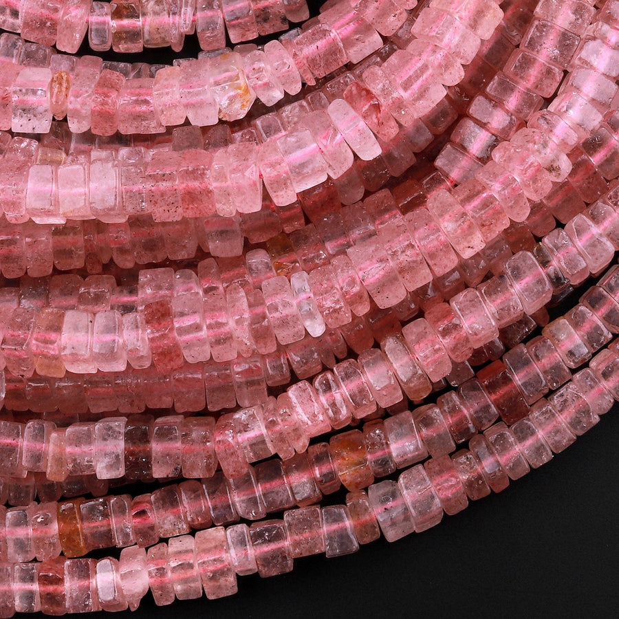 Natural Pink Red Strawberry Quartz Thin Square Heishi Disc Beads 5mm Gemstone 15.5" Strand