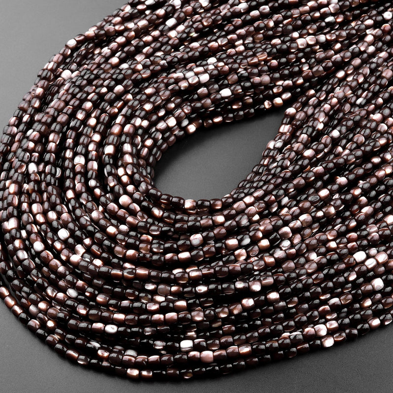 AAA Natural Dark Champagne Mother of Pearl Shell Small Barrel Beads 15.5" Strand