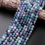 Natural Fluorite Beads 6mm 8mm 10mm Round Purple Green Blue Gemstone 15.5" Strand