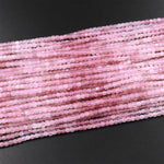 Natural Madagascar Pink Rose Quartz 3mm Faceted Cube Dice Square Beads 15.5" Strand