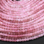 Natural Madagascar Pink Rose Quartz 3mm Faceted Cube Dice Square Beads 15.5" Strand