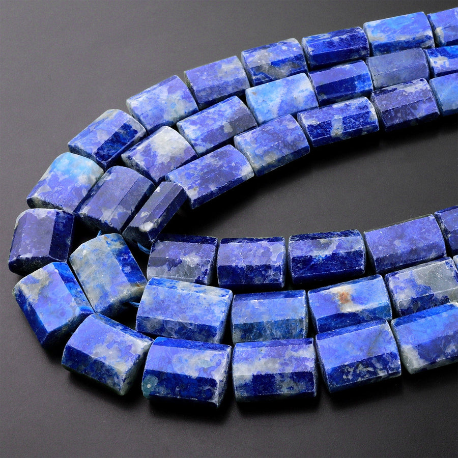 Faceted Natural Snow Mountain Blue Sodalite Nuggets Large Chunky Faceted Flat Rectangle Beads 15.5" Strand