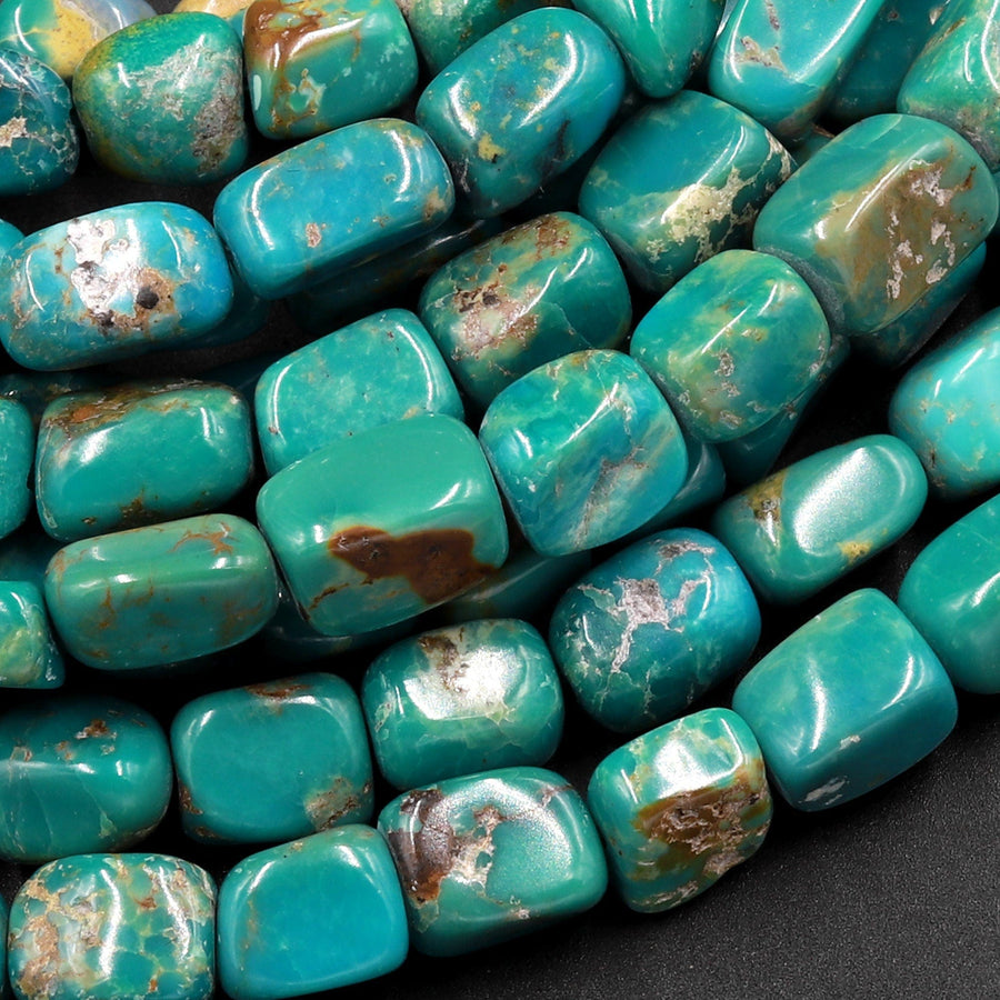 Natural Turquoise Freeform 8mm Pebble Nuggets Highly Polished Genuine Real Teal Blue Green Turquoise Gemstone Beads 15.5" Strand