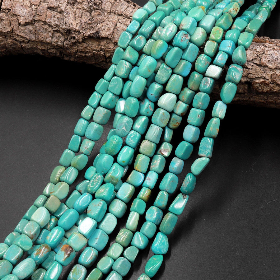 Natural Turquoise Freeform 8mm Pebble Nuggets Genuine Real Blue Green Turquoise Gemstone Beads 15.5" Strand