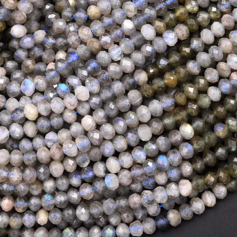 Faceted Natural Labradorite 4mm Rondelle Beads 15.5" Strand