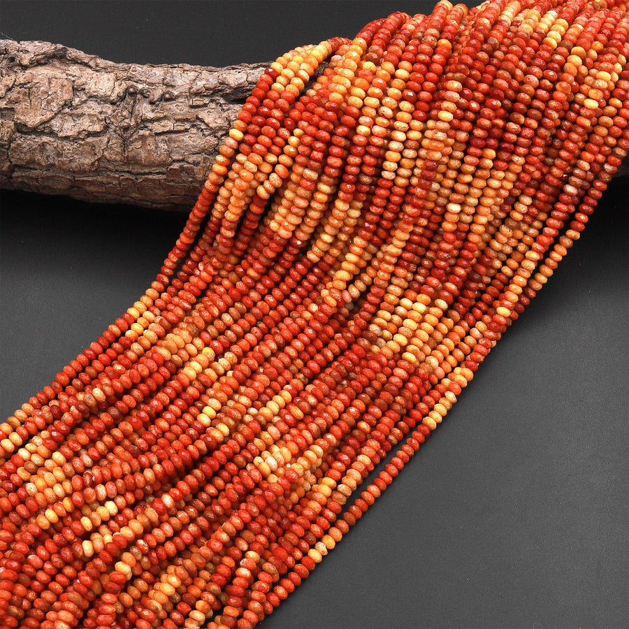 AAA Faceted Natural Golden Orange Red Fossil Coral 3mm 4mm Rondelle Beads 15.5" Strand