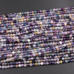 Natural Fluorite Faceted 4mm Round Beads Micro Cut Purple Green Yellow Gemstone Bead 15.5" Strand