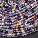 Natural Fluorite Faceted 4mm Round Beads Micro Cut Purple Green Yellow Gemstone Bead 15.5" Strand
