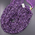 Faceted Natural Amethyst 4mm 5mm Round Beads 15.5" Strand