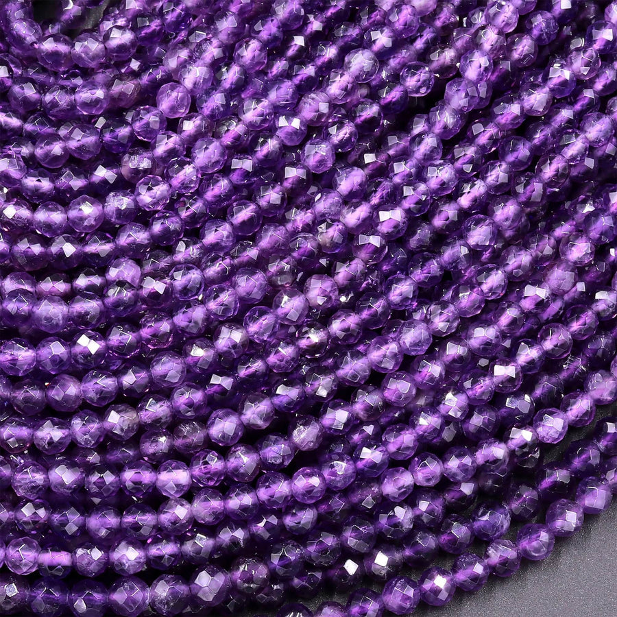 AAA Faceted Natural Amethyst 4mm Round Beads Micro Faceted Genuine Purple Amethyst Gemstone 15.5" Strand