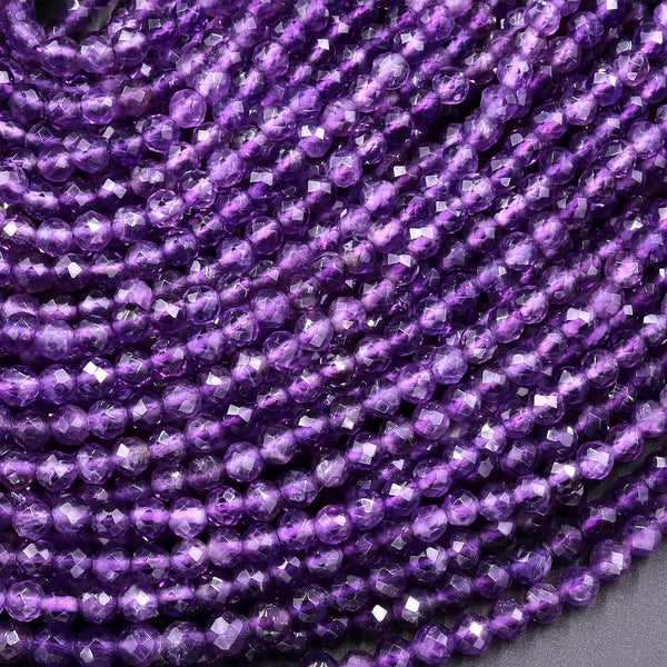 AAA Faceted Natural Amethyst 4mm Round Beads Micro Faceted Genuine Purple Amethyst Gemstone 15.5" Strand