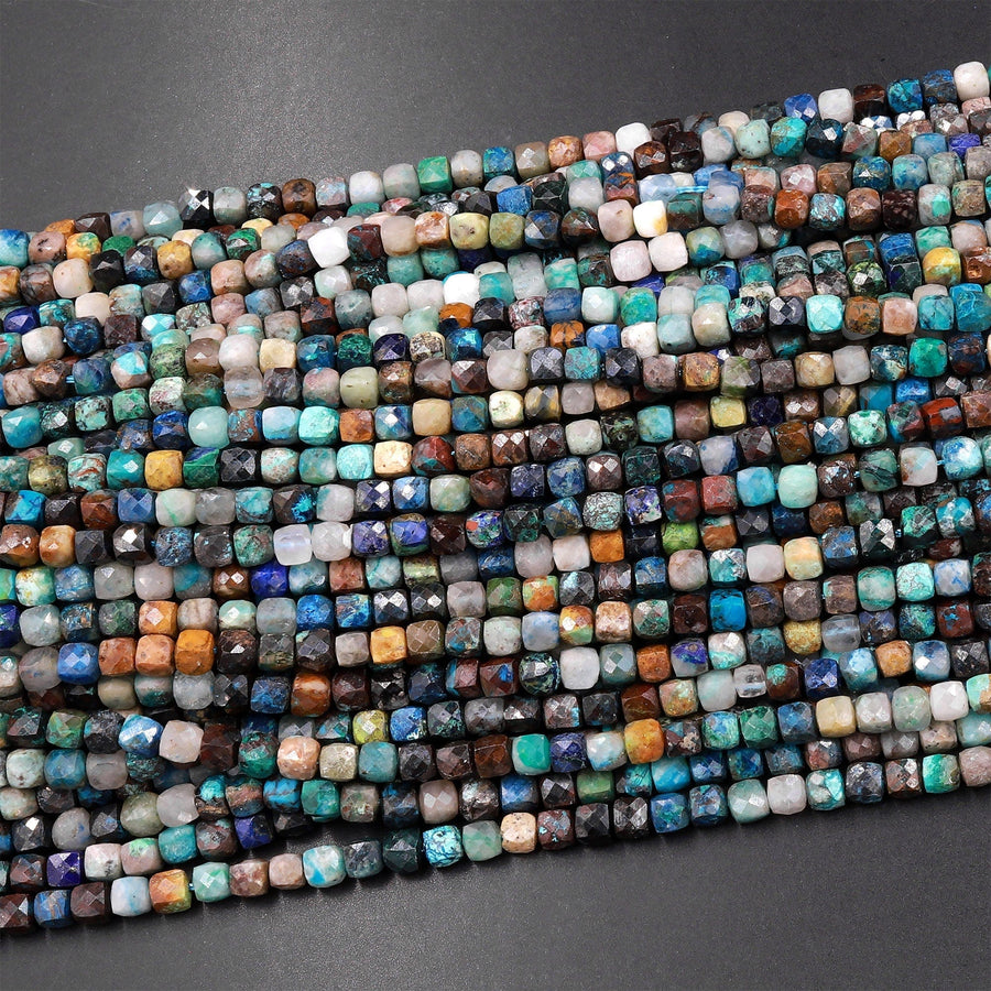 Natural Arizona Chrysocolla Faceted 4mm Cube Dice Square Beads Micro Laser Diamond Cut 15.5" Strand