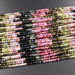 Natural Multicolor Tourmaline Micro Faceted 3mm 4mm Rondelle Beads Pink Green Blue Gemstone 15.5" Strand