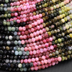 Natural Multicolor Tourmaline Micro Faceted 3mm 4mm Rondelle Beads Pink Green Blue Gemstone 15.5" Strand