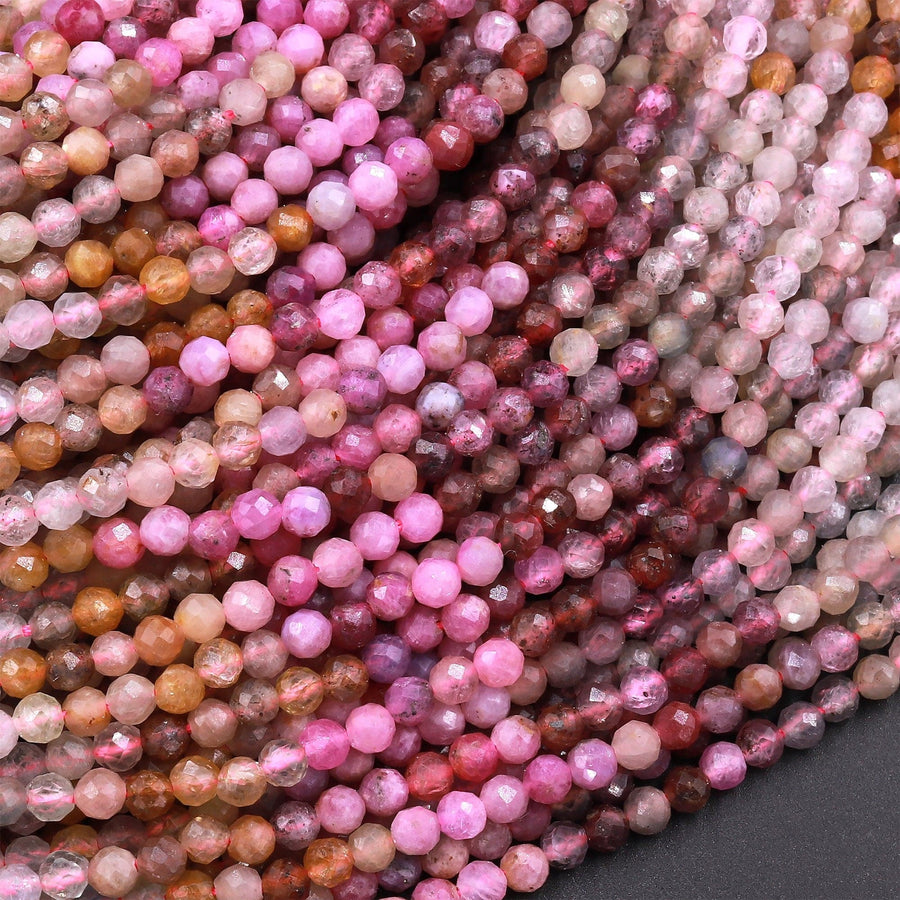 Micro Faceted Multicolor Ruby Sapphire Gemstone Round Beads 3mm 15.5" Strand