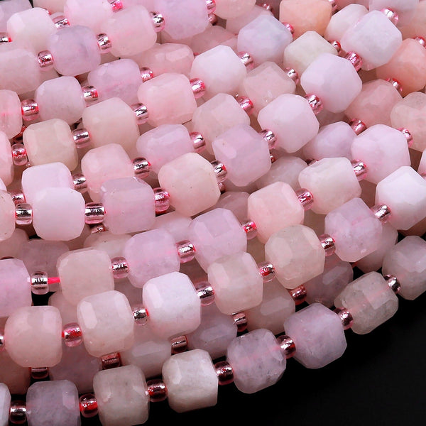 Faceted Pink Morganite 6mm Cube Beads Natural Beryl Gemstone 15.5" Strand