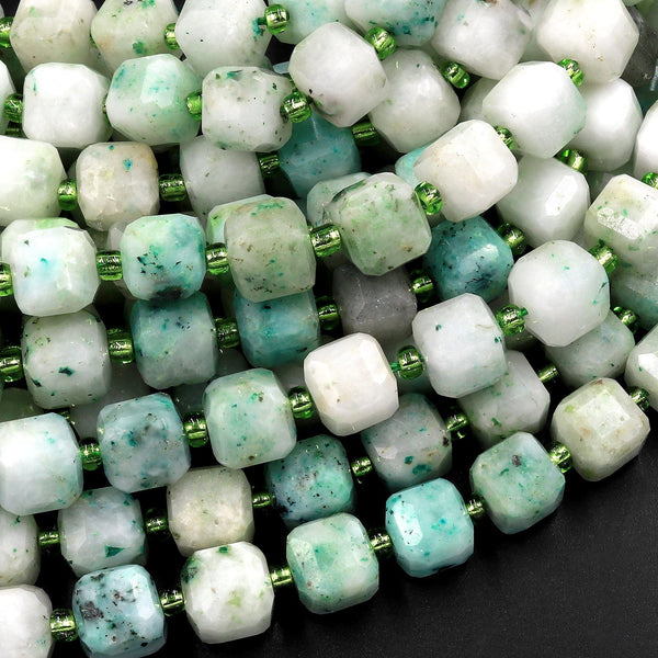 Natural Sky Mountain Jade Faceted 8mm Cube Beads Gemstone 15.5" Strand