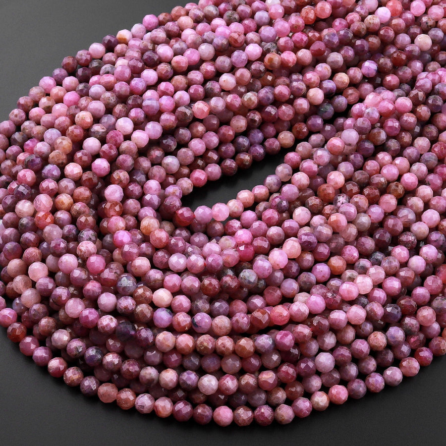 Real Genuine Natural Ruby Gemstone Faceted 5mm Round Beads Laser Diamond Cut Gemstone Beads 15.5" Strand