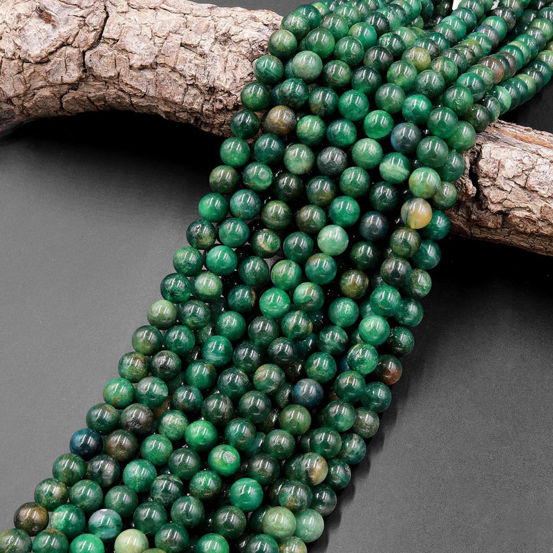 Natural Green Mica Muscovite in Fuchsite 4mm 6mm 8mm 10mm Round Beads Gemstone 15.5" Strand