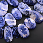 Large Natural Blue Sodalite Long Oval Focal Pendant Beads 15.5" Strand