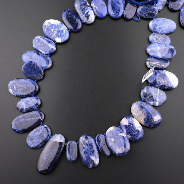 Large Natural Blue Sodalite Long Oval Focal Pendant Beads 15.5" Strand