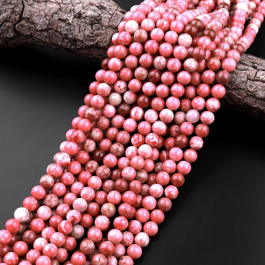 Natural Pink Red Thulite 6mm 8mm 10mm Round Beads Gemstone From Norway 15.5" Strand