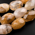 Large Faceted Natural Golden Quartz Oval Nugget Beads 15.5" Strand