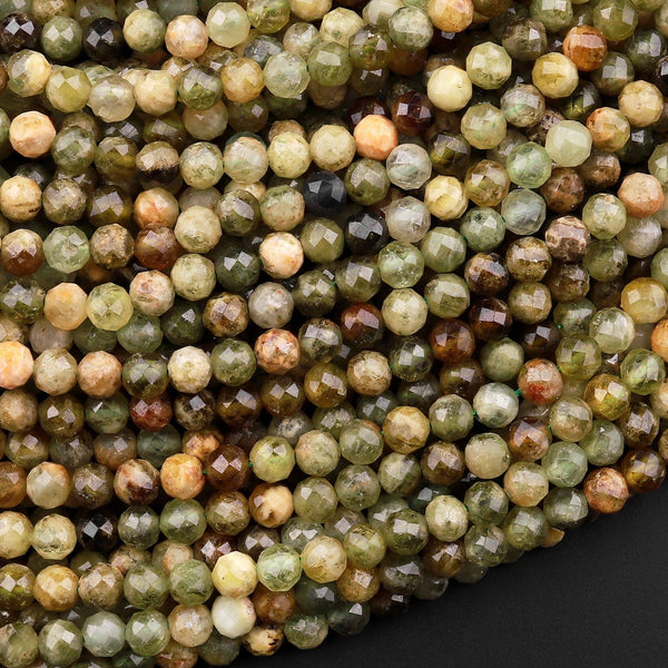 Micro Faceted Natural Green Garnet 4mm Round Beads 15.5" Strand