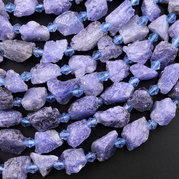 Raw Natural Tanzanite Beads Freeform Nugget Pebble Irregular Rough Organic Shape 15.5" Strand