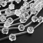 Natural Clear Rose Quartz Crystal Hand Carved Rose Flower Gemstone Beads 8mm 10mm 12mm Choose from 5pcs, 10pcs
