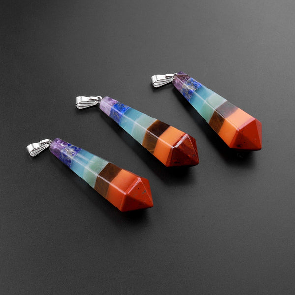 AAA Rainbow Chakra Crystal Pendant Healing Stone Pendulum Tower Point