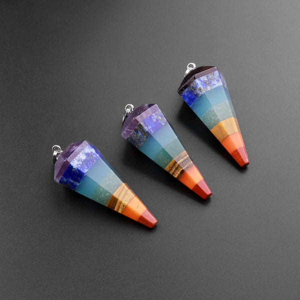 AAA Rainbow Chakra Crystal Pendant Healing Stone Pendulum Tower Point