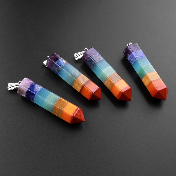 AAA Rainbow Chakra Crystal Pendant Healing Stone Pendulum Tower Point