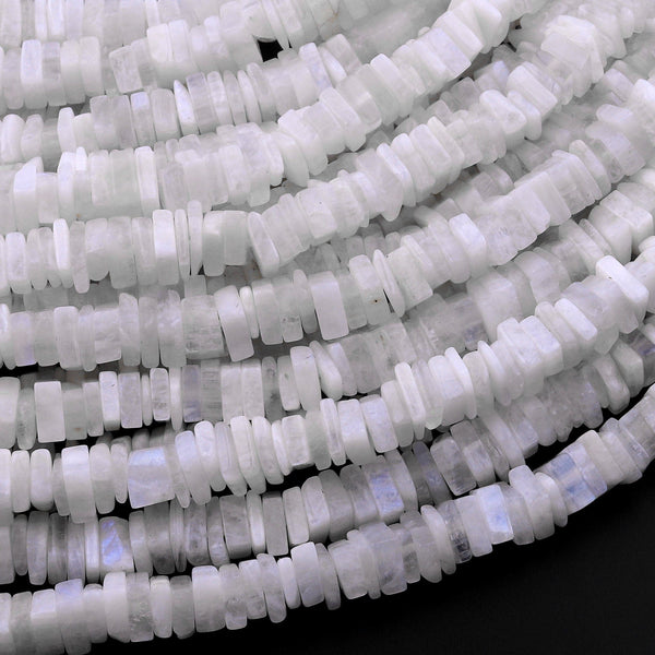 Natural Rainbow Moonstone Thin Square Heishi Disc Beads 5mm Gemstone 15.5" Strand