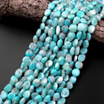 Natural Blue Peruvian Amazonite Freeform Pebble Nugget Beads Gemstone 15.5" Strand