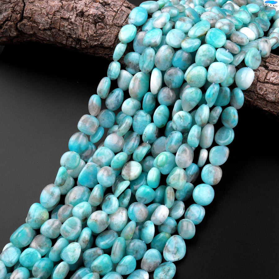 Natural Blue Peruvian Amazonite Freeform Pebble Nugget Beads Gemstone 15.5" Strand