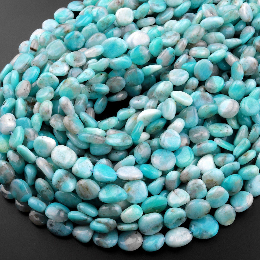 Natural Blue Peruvian Amazonite Freeform Pebble Nugget Beads Gemstone 15.5" Strand