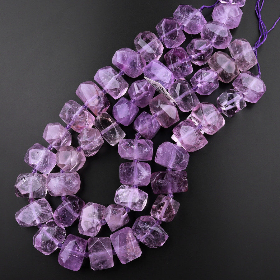 Large Chunky Natural Purple Amethyst Faceted Nugget Beads Gemmy Translucent Purple Gemstone 15.5" Strand