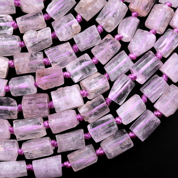 Natural Kunzite Tube Beads Extra Translucent Light Lavender Pink Purple Gemstone 15.5" Strand