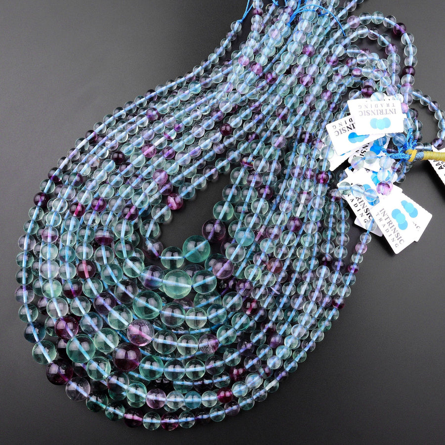 AAA Natural Fluorite Beads Graduating 6mm 8mm 10mm 12mm Smooth Round Beads Purple Green Fluorite Gemstone 15.5" Strand