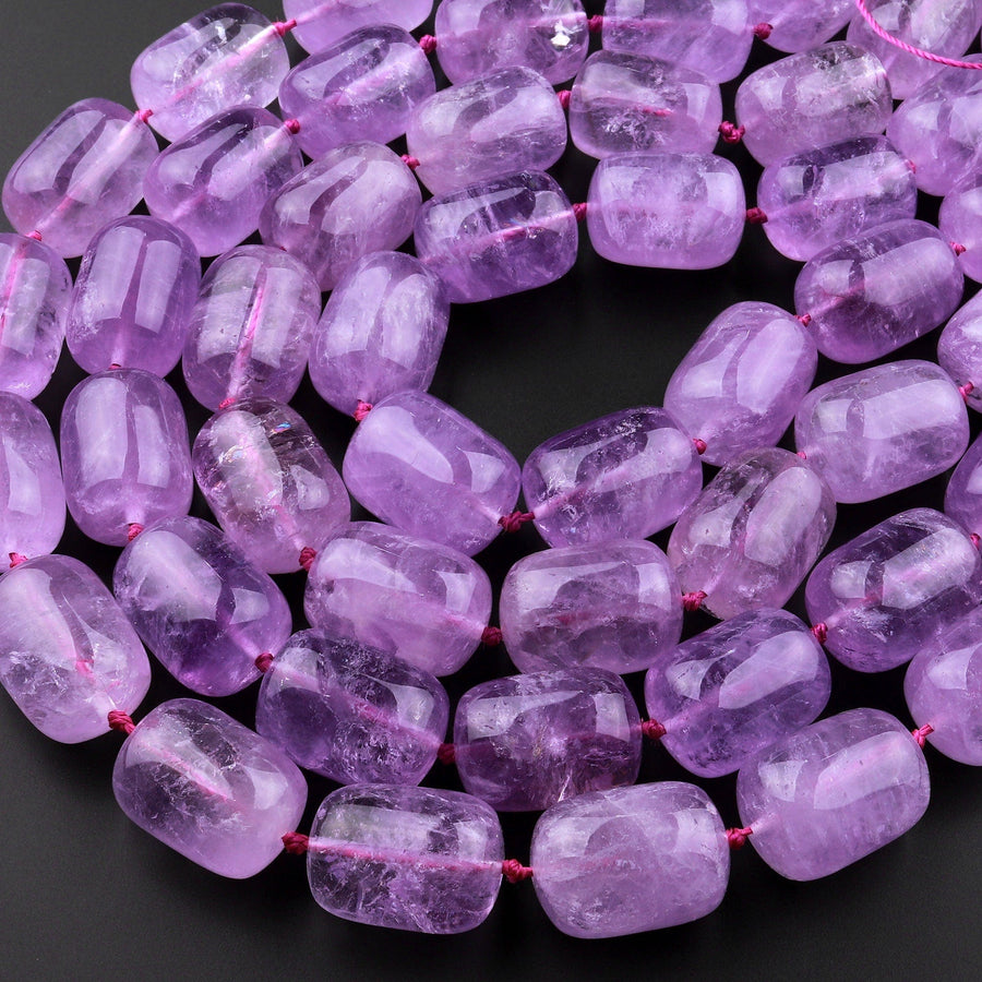 AAA Natural Amethyst Barrel Beads Drum Translucent Purple Gemstone 15.5" Strand