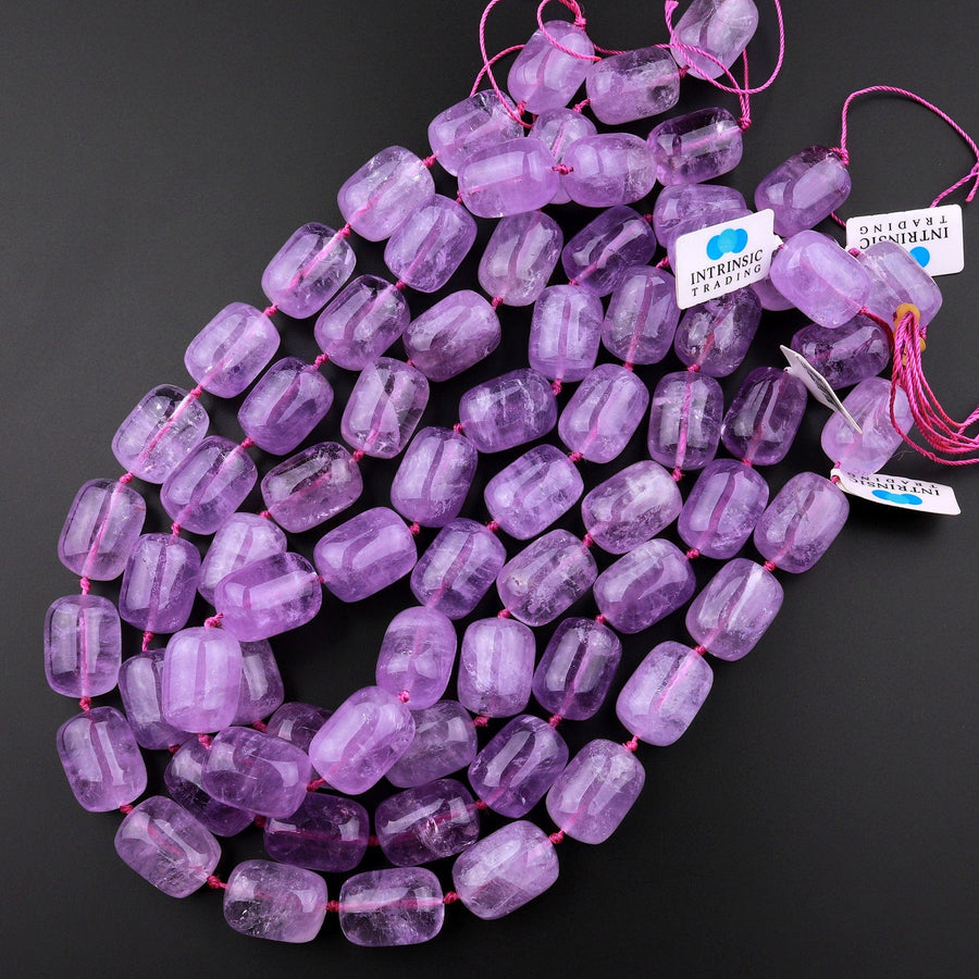 AAA Natural Amethyst Barrel Beads Drum Translucent Purple Gemstone 15.5" Strand