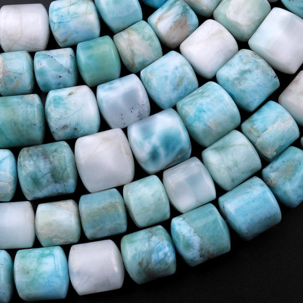 Natural Larimar 8mm 10mm Rounded Drum Cylinder Barrel Beads High Quality Real Genuine Natural Blue Larimar Gemstone 15.5" Strand
