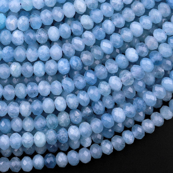 AAA Faceted Natural Blue Aquamarine Rondelle Beads 4mm 15.5" Strand
