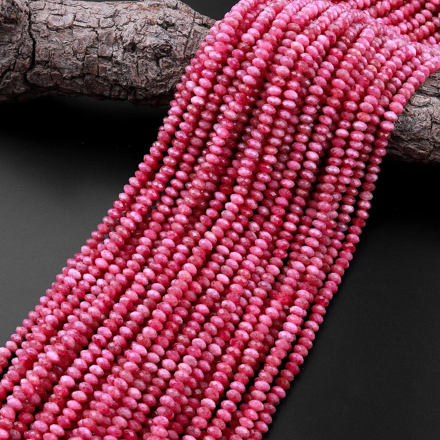 AAA Micro Faceted Natural Pink Red Thulite 5mm Rondelle Beads Real Gemstone From Norway 15.5" Strand