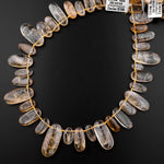 AAA Natural Golden Citrine Long Oval Pendant Beads Side Drilled Gemstone 15.5" Strand