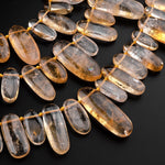AAA Natural Golden Citrine Long Oval Pendant Beads Side Drilled Gemstone 15.5" Strand
