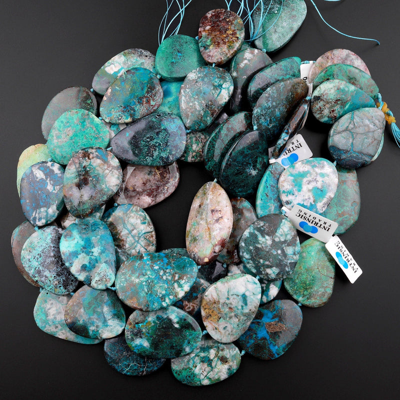 Large Natural Chrysocolla Freeform Oval Teardrop Beads From Arizona Real Genuine Green Blue Gemstone 15.5" Strand