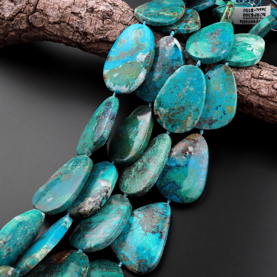 Large Natural Chrysocolla Freeform Oval Beads From Arizona Real Genuine Green Blue Gemstone 15.5" Strand