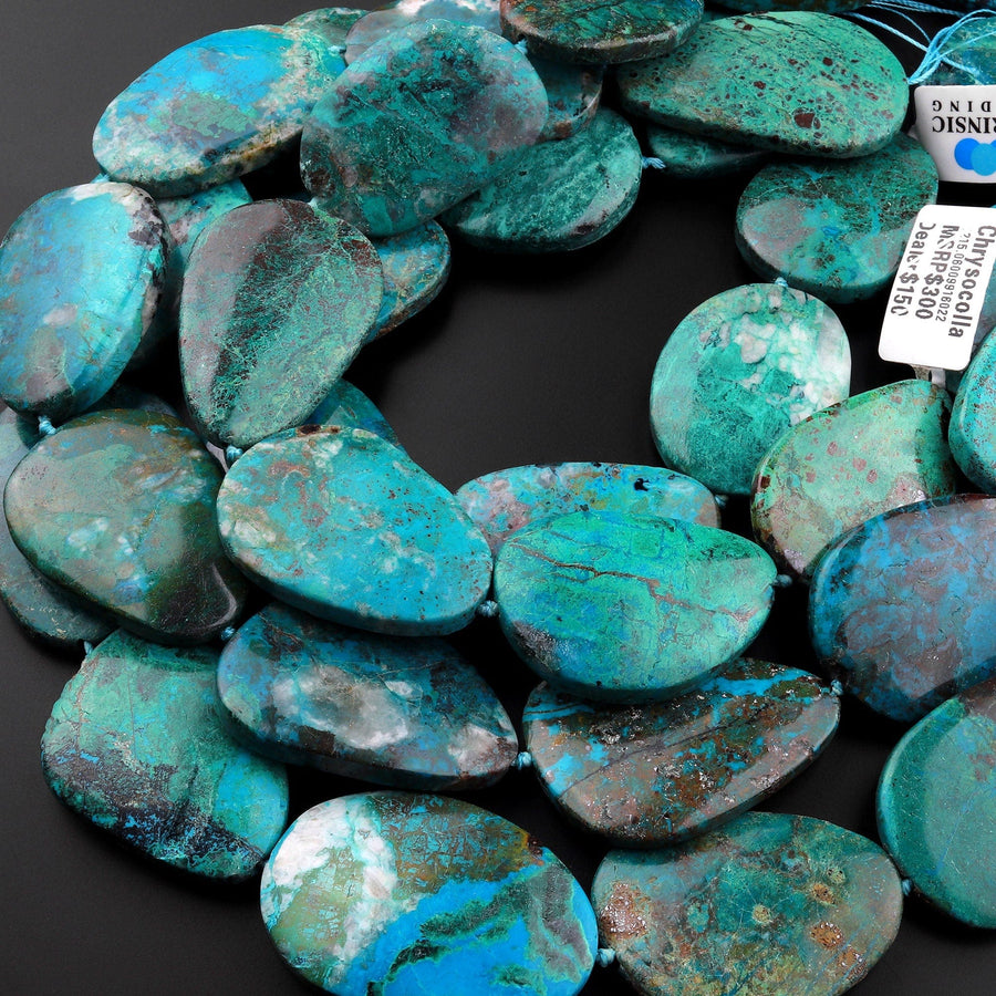 Large Natural Chrysocolla Freeform Oval Beads From Arizona Real Genuine Green Blue Gemstone 15.5" Strand